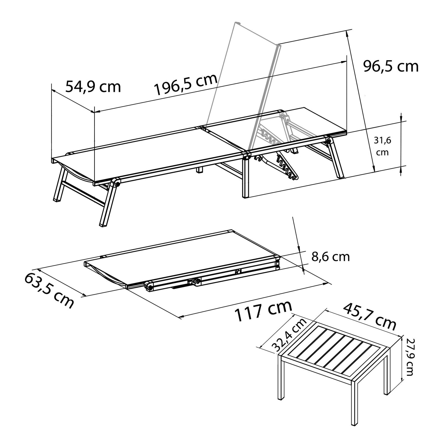 LIEGESTÜHLE DUNA MIT TISCH