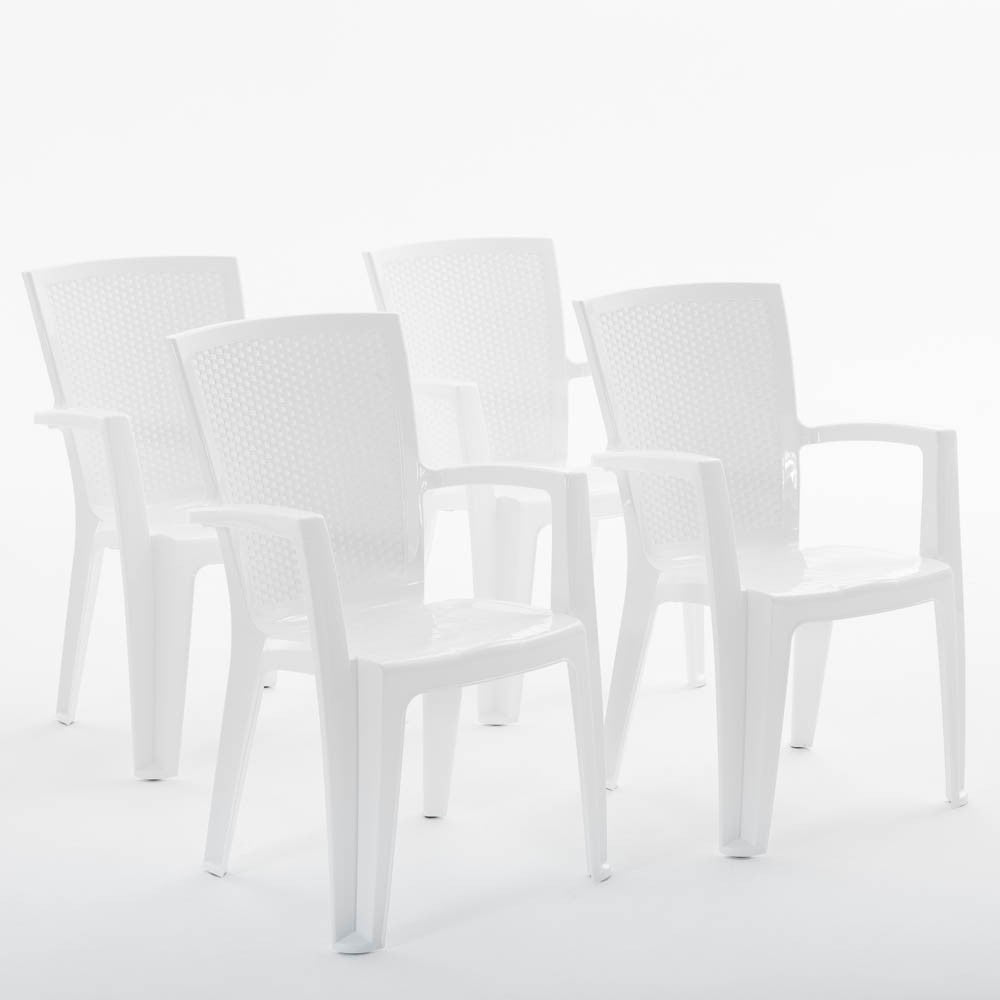 Diana – sedia in polipropilene con schienale effetto rattan, colore bianco