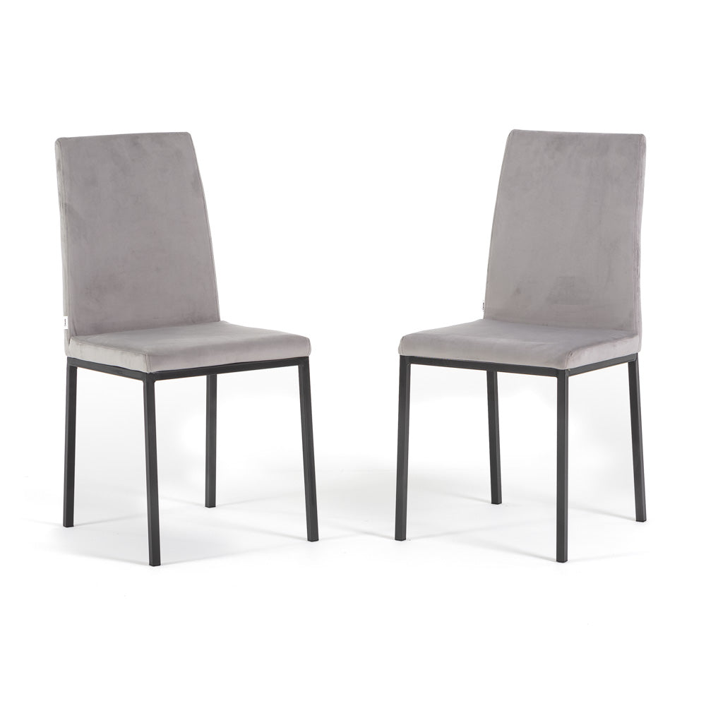 Alma – sedia in velluto con schienale alto e gambe in metallo, colore grigio chiaro, gambe grigio scuro