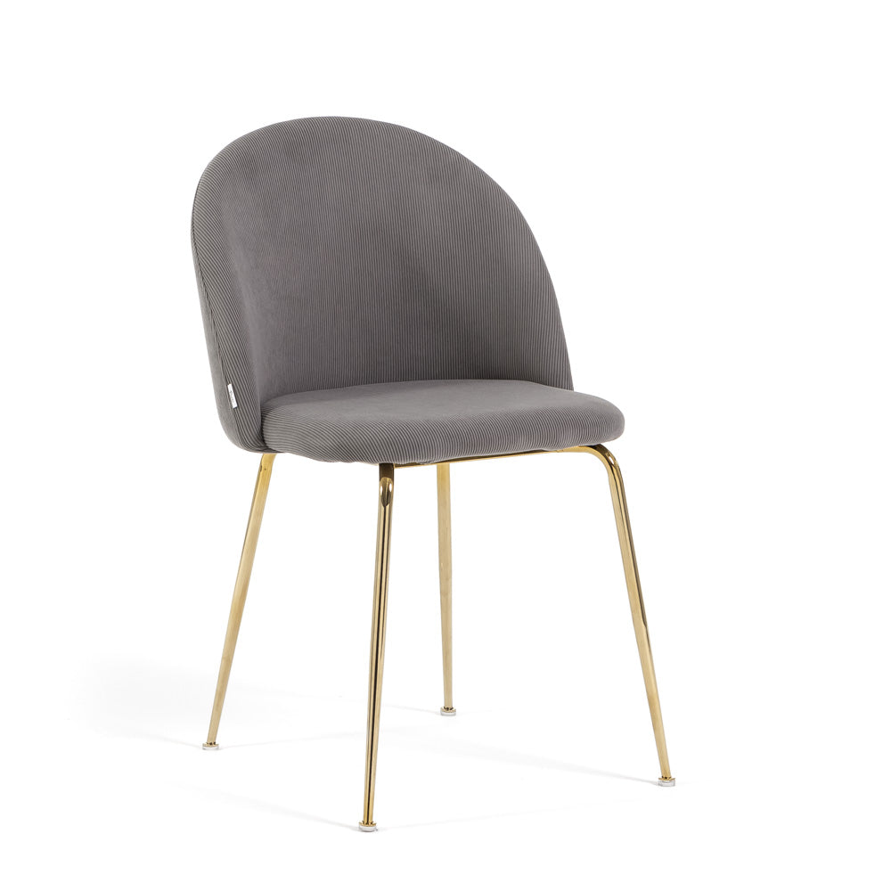Sara – sedia in velluto a costine con gambe in metallo, colore grigio medio, gambe oro