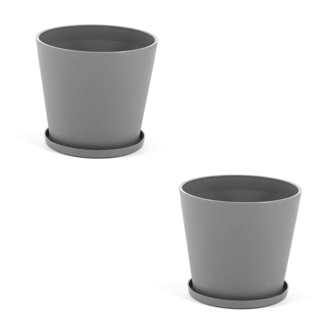 Lilium – vaso rotondo con sottovaso in polipropilene, colore grigio scuro, dimensione ø 38 cm