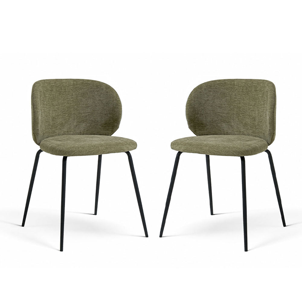 Daniela – sedia in tessuto effetto ciniglia con gambe in acciaio nero, colore verde oliva