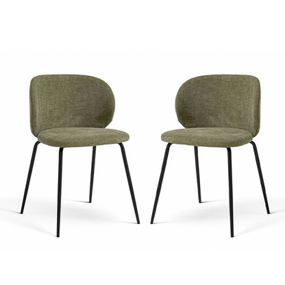 Daniela – sedia in tessuto effetto ciniglia con gambe in acciaio nero, colore verde oliva