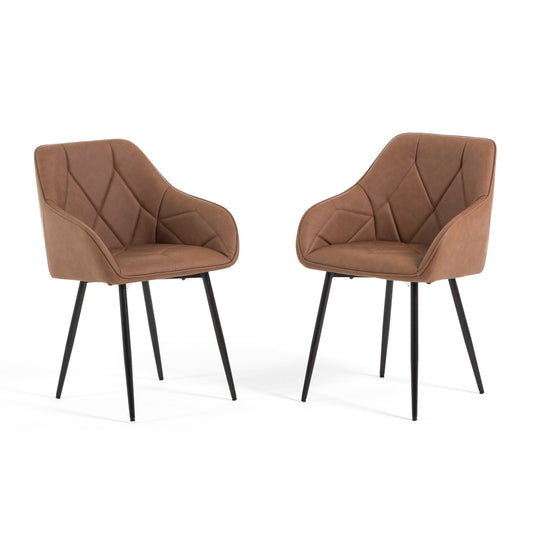 Sibilla – Poltroncina in ecopelle con gambe in acciaio nero, colore cuoio